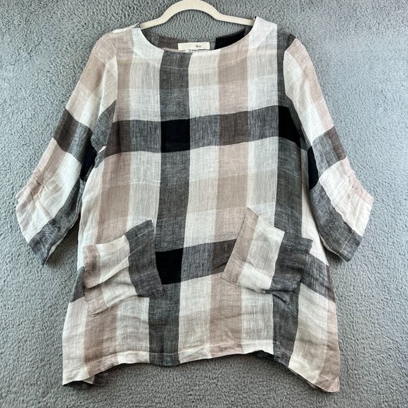 YEA 100% Linen Lagenlook Short Sleeve Pocket Tunic size S-M - Picture 1 of 12